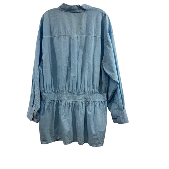 Zara box pleat shirt dress in blue button up relaxed oversized Size Medium - Picture 3 of 10